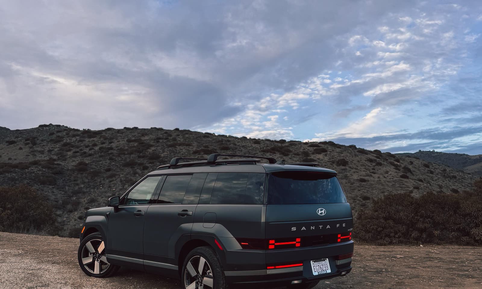 Hyundai Santa Fe Hybrid parked above the Pacific